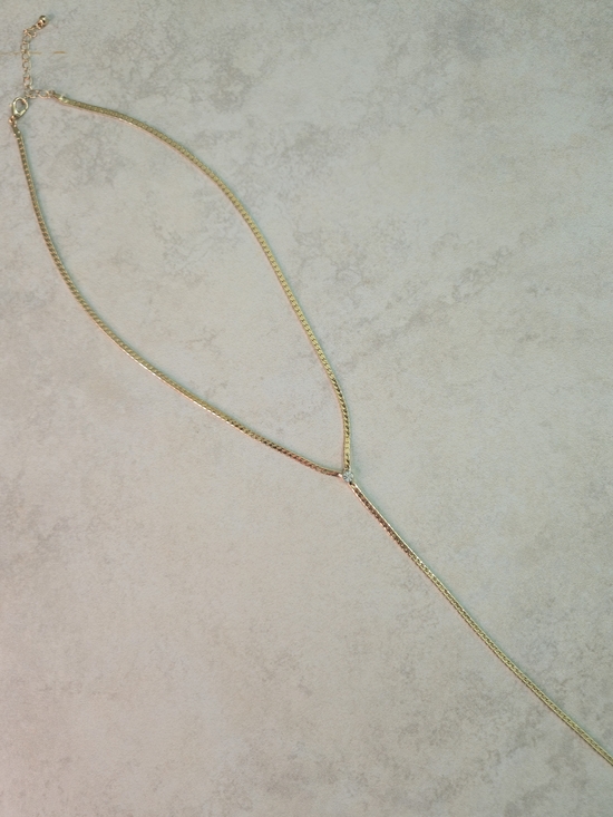 Jewelry - Gold Tone Rhinestone Lariat Y Necklace Long Drop Adjustable